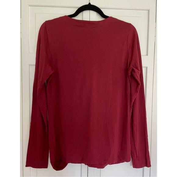 Garnet hill cotton wine collared ruffle blouse large - Picture 6 of 9